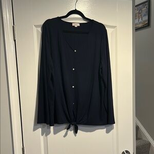 Navy Button-Down Long Sleeve Top